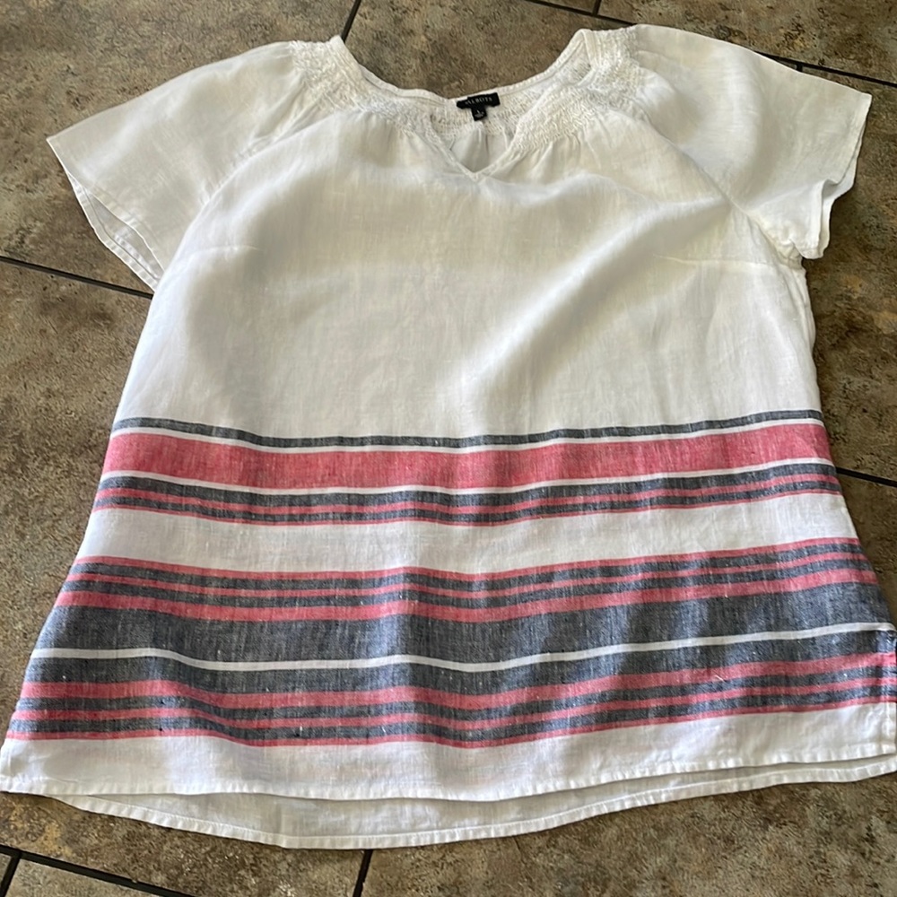 Talbots Linen White and Pink Striped Top